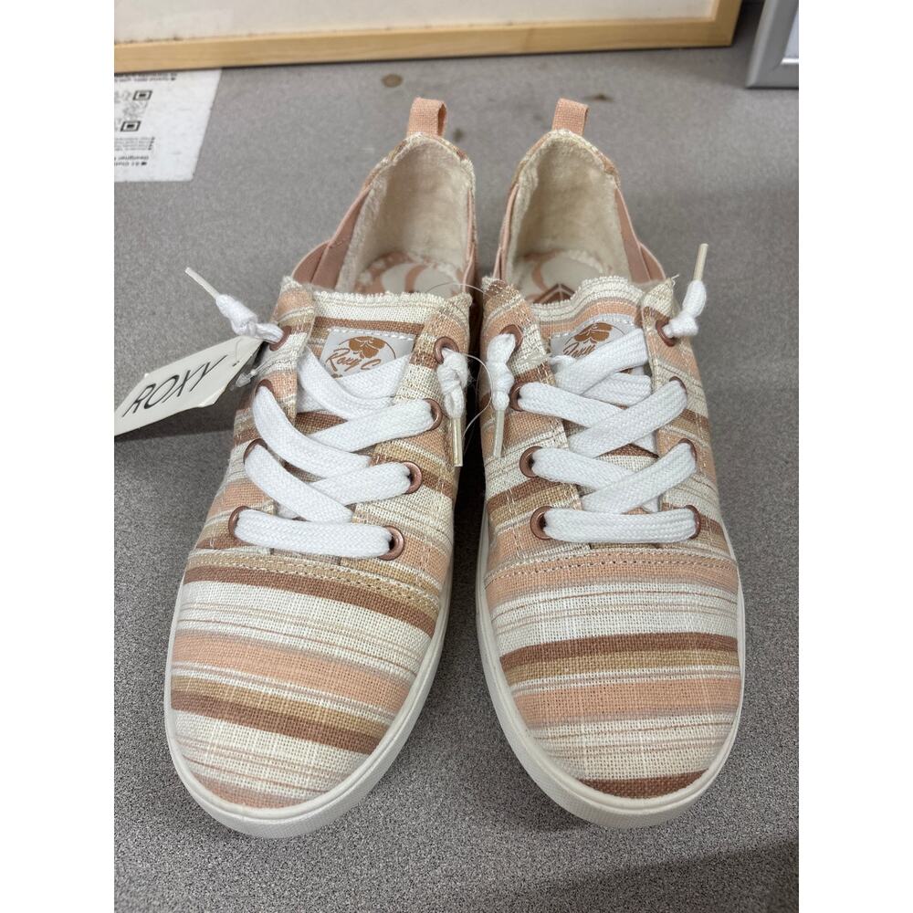 NIB Roxy Size 5.5 Libbie Blush White Stripe Low Top Casual Beach Canvas Sneakers - Picture 3 of 5